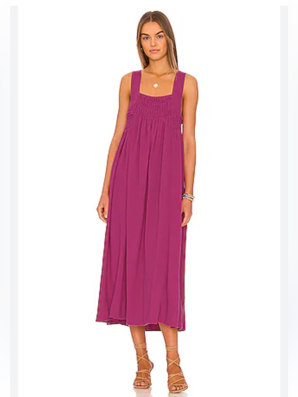 NWT: Easel Smocked Neckline Back Tie Side Pockets Maxi Dress• Medium